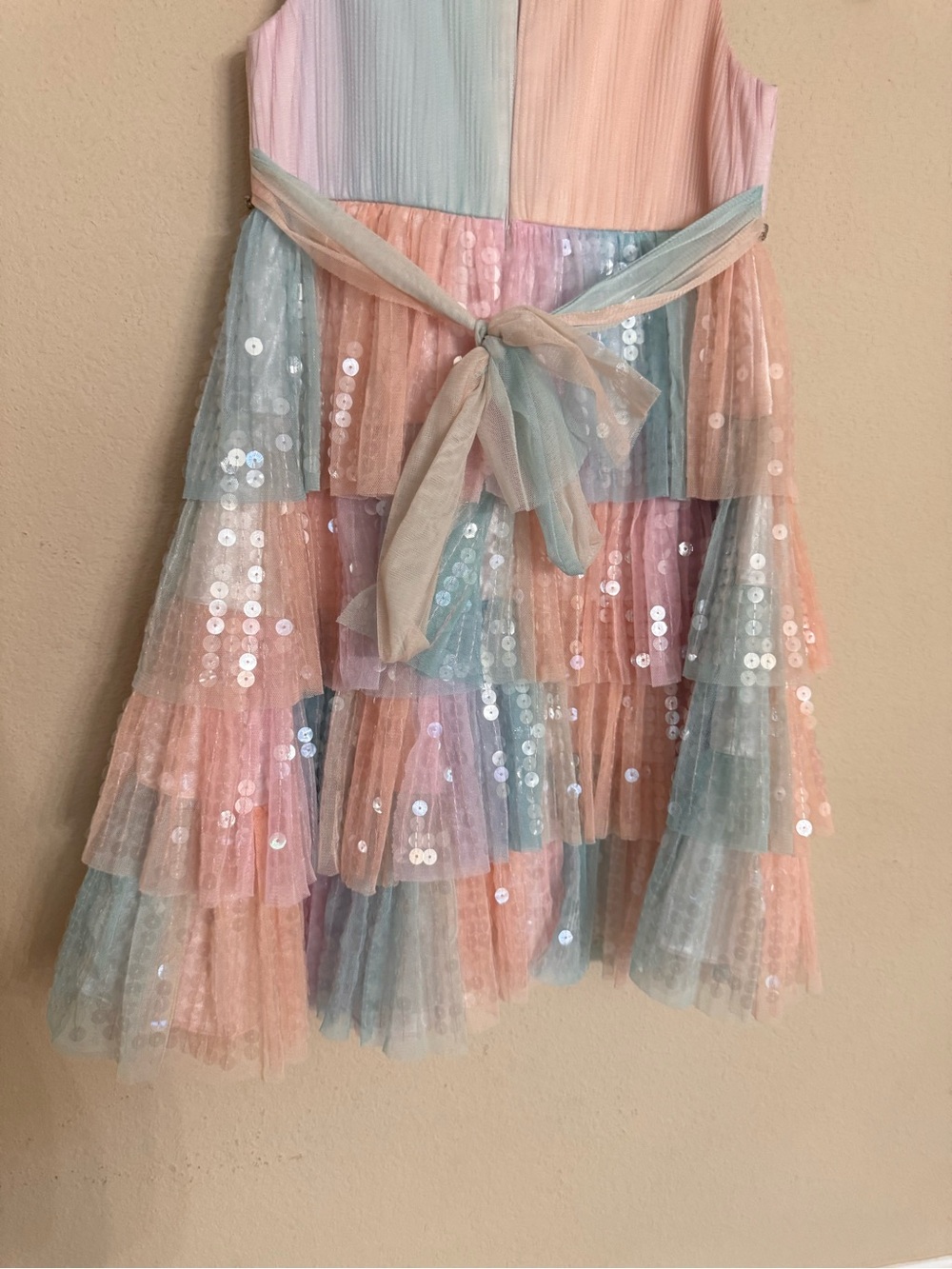 Couture Princess Little Girl Ki Pastel Rainbow Sequin Layered Tulle Dress Size 6 - Picture 12 of 16